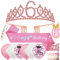 6. Geburtstag Mädchen 6 Jahre Geburtstagsdeko, 6. Geburtstagskrone und Birthday Schärpe,Rosa Diamant Roségold Krone Geburtstag Crown,Luftballons 6 Jahre,Kerze für 6th Party Deko Mädchen