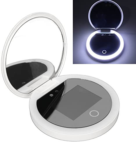 Espejo Compacto de Viaje con Cámara UV, Espejo UV Portátil de Aumento 2X con Luces Que Verifican el Protector Solar Facial, Espejo de Viaje Plegable de 3.5 Pulgadas