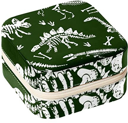 Eslifey Tragbare Mini-Schmuckschatulle für Reisen, Dinosaurier-Skelett, Dino-Muster, kleiner Schmuckkoffer für Damen, Leder-Ring-Organizer