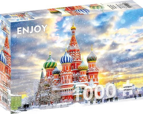 1000 Pieces Jigsaw Puzzle for Adults – Matte Finish, Soft Touch, Sturdy and Unique Pieces, Tight Fit, Vivid Colors, Missing Pieces Service – Saint Basil Cathedral Landscape in Moscow – by ENJOY Puzzle