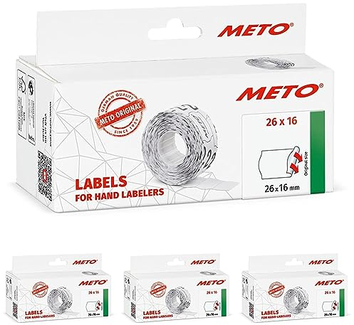 Meto Preisauszeichner Etiketten (26x16 mm, 2-zeilig, 6.000 Stück, weiß, permanent, Preisetiketten für Meto, Contact, Sato, Avery, Tovel, Samark etc.) (Packung mit 4)