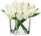 Oairse 14 flores artificiales pequeñas en florero, tulipanes sintéticos de tacto real, flores en cubo, jarrón de cristal con agua sintética, mini ramo de tulipanes blancos para decoración del hogar,