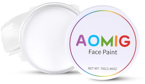 Aomig Pintura Blanca Cara Halloween, 70g Lata Extra Grande Pintacaras Infantil, Pintura Cara Niños Hipoalergenica para Maquillaje Carnaval, Pintura Facial y Corporal de Cosplay Fiesta Festival Artes