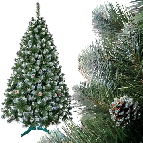 SMEREKA® Albero di Natale Artificiale Con Neve 130 cm - Diametro 85 cm, Con Supporto e Pigne - Christmas Tree