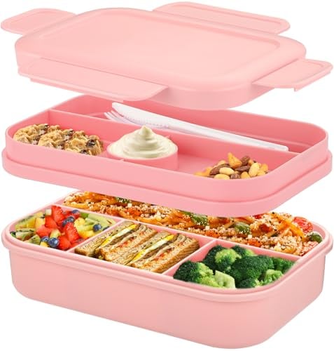 Sinnsally Lunch Box,2000ml Bento Lunch Box Enfant Adulte avec 8 Compartiments,Boîte à Déjeuner,Boîte à lunch,Boite Repas,Bento étanche sans BPA,Boite Picnic,Anti-Fuite Lunchbox avec Couverts (Rose)