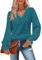 Flikity Womens Blouses, Ladies Lace V Neck Tops Long Sleeve Shirts for Women Casual Work Plus Size Blouses Going Out Tops Party Top Fashion Spring Autumn Winter Clothes 2XL Peacock Blue