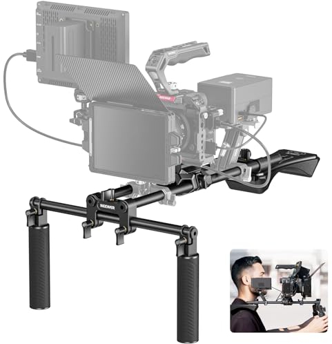NEEWER Video Rig Supporto a Spalla per Fotocamera DSLR e Videocamera con Sgancio Rapido Arca, Aste 15mm Manico Doppio (40cm), Stabilizzatore per Video Film Compatibile con SmallRig Follow Focus, SR007