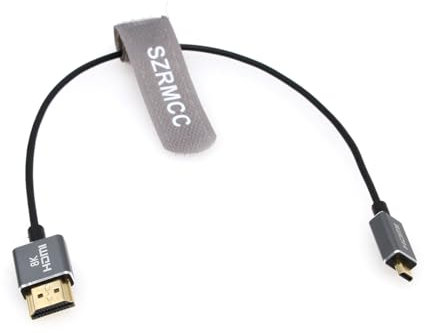 SZRMCC 8k Ultradünnes 2,5 mm Micro-HDMI auf HDMI-Kabel, Flex High Speed 4K @ 60Hz 2.1 HDMI-Kabel für Hero 7, Raspberry Pi4, Sony A6400, A6000, A7III, Nikon B500, Yoga 3, Grau, 50 cm