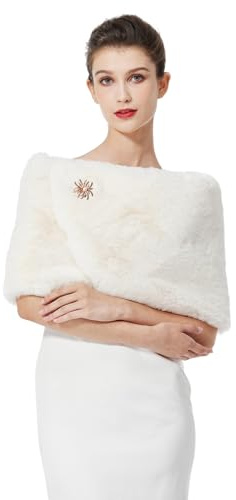 BEAUTELICATE Faux Fur Wrap Shawl Women’s Shrug Bridal Bridesmaid Stole for Winter Wedding Party Evening