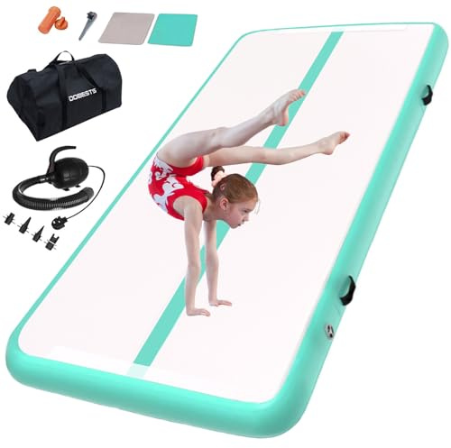 Inflatable Gymnastics Mat Tumbling Mat 13 ft 6.6 ft 10ft 16ft 20ft 4inch Thick Tumble Track Air Gymnastic Training Equipment Kids Home Cheer/Yoga/Water/Dance(4m,green)