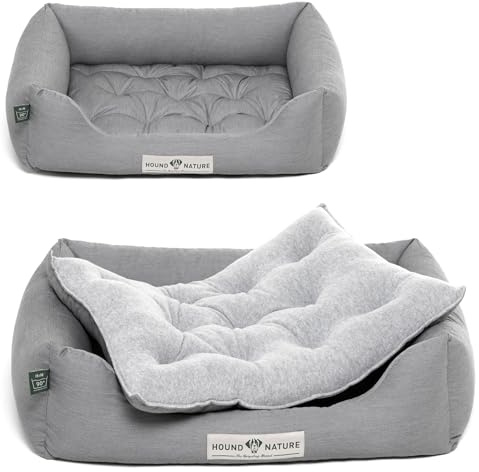 HOUND & NATURE | Öko Hundebett Zürich | Orthopädisch/Fest | Gr. S für Kleine Hunde - Kuscheliges, Flauschiges Hundebett Waschbar mit Wende - Liegekissen (S - 75x60 cm, Hellgrau)