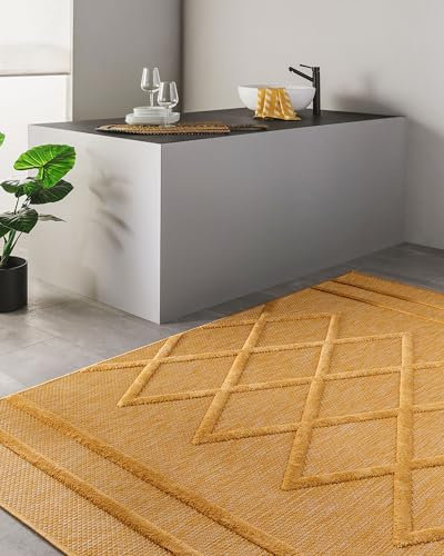 benuta Nest In- & Outdoor Teppich Bonte - Gelb 240x340 cm - Strapazierfähig & Pflegeleicht - Für Balkon, Terrasse, Garten - Küchenteppich & Wohnzimmerteppich - Geometrisch, Boho-Style, Hygge Cozy