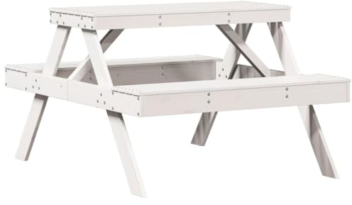 vidaXL Picknicktisch, Picknick Sitzgruppe Latten-Design, 1 Tisch mit 2 Bänken Biertisch Bierbank, Gartenmöbel Sitzgarnitur, Massivholz Kiefer