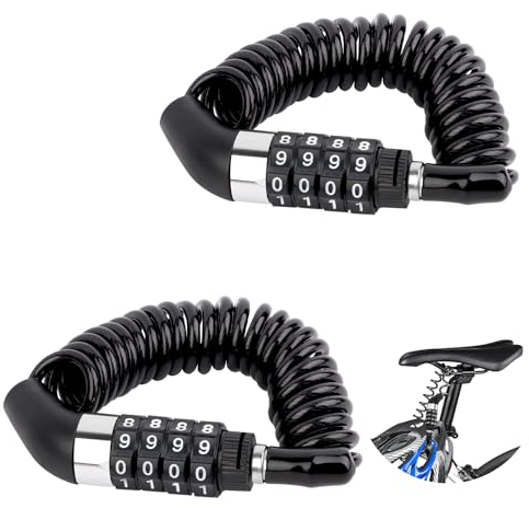 LWMTT 2 Pièces Cadenas de Vélo 150 cm*3,5 mm Casque Vélo Code à 4 Chiffres Cadenas de Casque Moto Alliage de Zinc et PVC cadenas Velo Antivol pour Casque de Vélo Casque de Moto Poussette Snowboard
