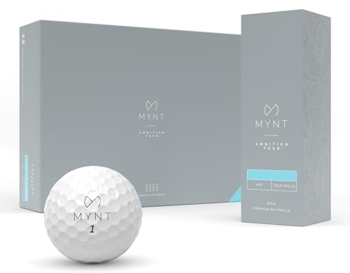MYNT Ambition Tour | Premium Golfbälle | Ionomer Beschichtung | 350 Dimple Design | Für Turnierspieler | Golfball in Weiß (12 Golfbälle)