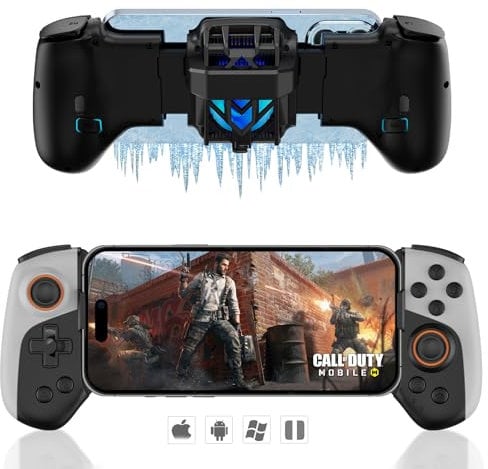arVin Phone Game Controller with Cooler for iPhone, MFi Wireless Controllers for iOS/Android/PC/Switch, Bluetooth Game Gamepad Joystick with RGB Radiator Cooling Fan for iPhone 16/15/14/13 Play COD