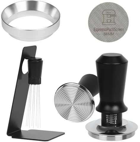 58mm Espresso Tamper Kit - Dual-Spring Calibrated Coffee Tamper, 8-Needle WDT Tool Espresso Distribution Tool, Magnetic Aluminum Dosing Funnel, Reusable Puck Screen, Fit for 58mm Portafilters