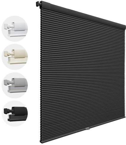 UrMoon No Drill Cordless Cellular Blinds Pleated Shades Honeycomb Shades with Insulation,Blackout Custom Easy Fit for Home Office (Blackout - Black, Custom Sizes)