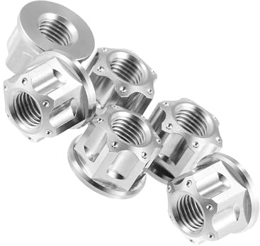 VekAuto 6 Pcs Rear Wheel Sprocket Flange Nut, M10 Pitch 1.25mm Universal for Motor Bike Titanium Alloy Silver Tone