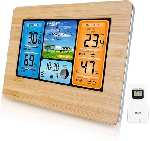 Deepboom Station Météo sans Fil, Station Meteo Interieur Exterieur sans Fil, Thermomètre Intérieur avec Capteur LED Ecran Rétro-éclairage Horloge Numérique Alarme Affichage Heure Date Jour (Jaune)