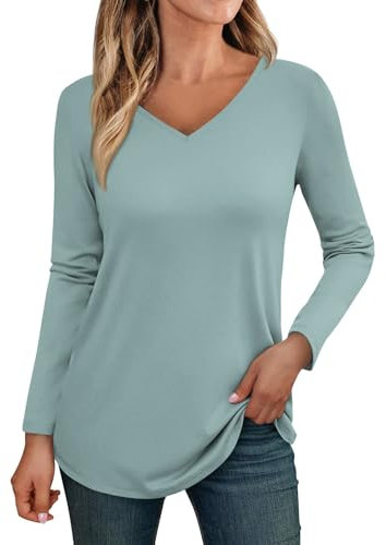 SCBFDI Top Maniche Lunghe Donna Camicia Donna Manica Lunga Donna Cotone Manica Lunga Maglie+Eleganti Maglie Manica Lunga Donna Top Rosa Cipria Maglietta da Lavoro Camicia Donna Verde XL