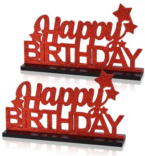 DecoGlee Glitzernde rote Buchstaben Happy Birthday-Schild, Tafelaufsätze für Tischpartys, Gastgeschenke, Dekoration, 30., 40., 50., 60., 70., 80., 90., 100