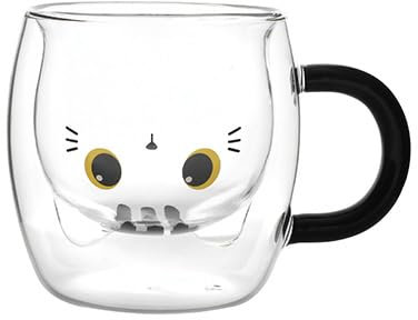 I-TOTAL® - Durable Transparent Glass Mug with Handle Cute Design Upside Down - White Cat