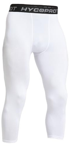 HYCOPROT Herren 3/4 Kompressionshose Schnelltrocknende Laufhose Tights Sport Leggings Atmungsaktiv Funktionsunterhose Tight Hose für Basketball Fitness Joggen (White, M)
