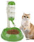 Dog Water Dispenser and Food Bowl, No-Drip Automatic Water Bottle for Dogs Bowl Dispenser with Adjustable Stand, Detachable Pet Cat Dog Crate Water Bowl for Dog and Cat, Green