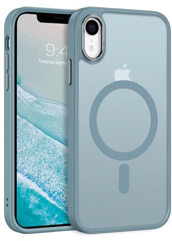 GUAGUA Cover per iPhone XR, Compatibile con MagSafe, Magnetica Custodia Paraurti Antiurta da Telefono Sottile Glassata Traslucida Opoca Anticaduta Hard PC TPU Morbido Protettivo Case, Blu Nebbia