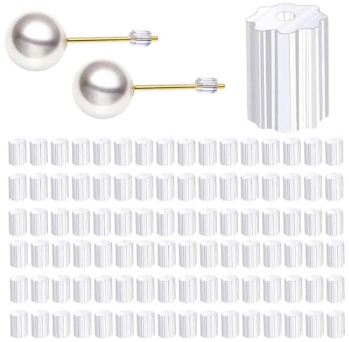 KEYRI 400 Pezzi Gommini Per Orecchini In Silicone Piccolo Ferma Trasparente Chiusure per Orecchini Set Tappo per Cuscinetto di Sicurezza In Plastica Bianca Trasparente (Trasparente)