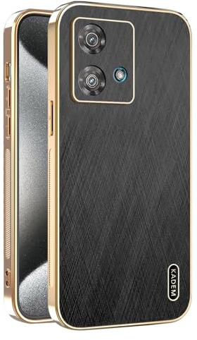 ILING Case for Motorola Edge 40 Neo, Unique Brushed Metal Design, Leather Skin Phone Case, Ultra-thin Soft Silicone TPU Bumper Shockproof Cover (Black)