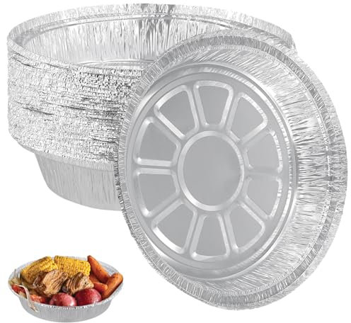 MOUYAT 60 bandejas redondas de aluminio de 23 cm, mini moldes de papel de aluminio de 9 pulgadas para asar y hornear