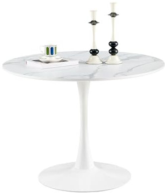 buybyroom Moderner runder Esstisch, Bartisch, Schreibtisch, geeignet für Küche, Esszimmer, Wohnzimmer und Büro, für 2-4 Personen, Durchmesser 100 cm, marmor Farbe