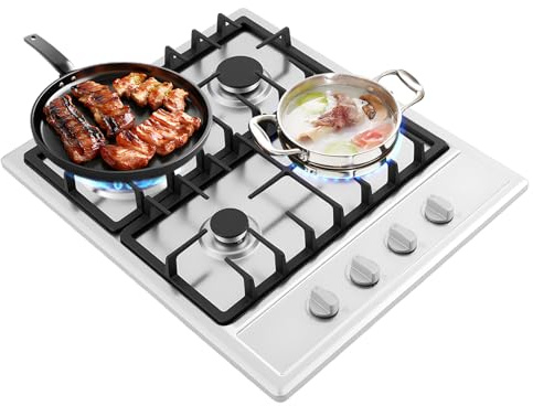 Hornillo de gas de 4 fuegos para el hogar, camping, empotrable, 59 × 51 cm, barbacoa de gas de mesa, cocina de camping, ahorro de energía, placa de gas, tipo gas natural, para hoteles, restaurantes