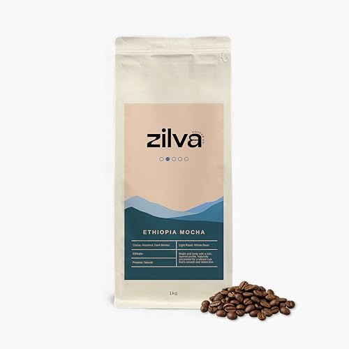 Zilva Coffee Beans - Ethiopia Mocha Light Roast 1kg - Suitable for All Coffee Machines - Roasted in the UK