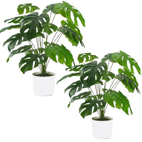 Laelfe 2 Stück Künstliche Monstera Pflanze im Topf, 55 cm | Kunstpflanze Tropische Palme Gefälschte Fake Plant für Wohnzimmer Badezimmer Schlafzimmer Zimmer Balkon Deko