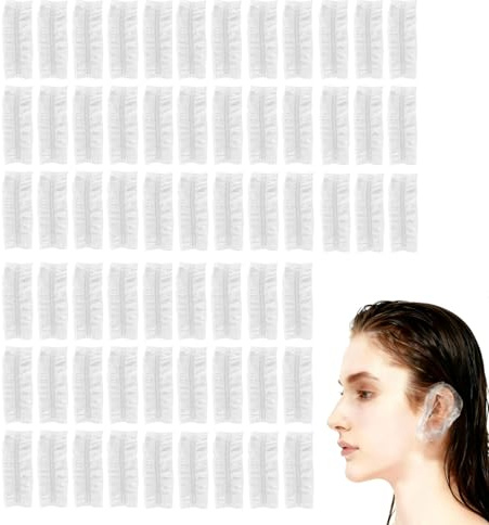 200 Piezas Protectores de Oreja para Ducha, Desechables Plástico Transparente Orejeras Impermeabl, Protector Oreja Cubierta con Elásticos, para Tintes de Cabello, Ducha, Baño, Spa Salones de Belleza