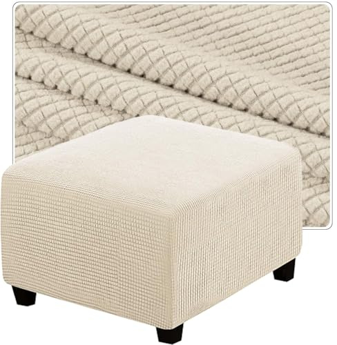 QOEUIUJ Hockerbezug Quadratisch 60x60 40x40 Ottoman-Bezüge 45x45 50x50 Sitzhocker Bezug 55x55 80x80 Stretch Schutz for Fußstütze Stretch, Jacquard mit elastischer Unterseite(Beige,30x30cm)