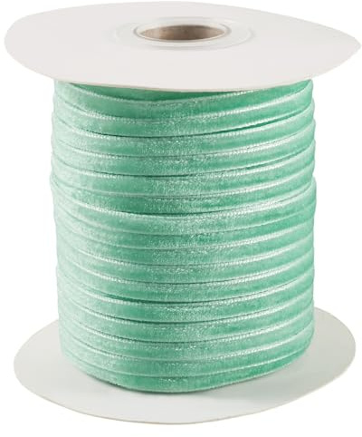 Spritewelry 45,7 m Samtband, 3–4 mm, Vintage-Stil, einseitig, Satinband, Dekoration, Spitzenborte für Geschenkverpackungen, Weihnachtskranz, Schleife, DIY, Basteln, Nähen, Aquamarin