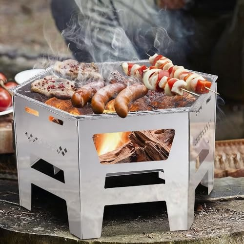 Feuerschalen für Den Garten, Feuerschale Klein Outdoor-Holzofen, Kochstelle, Edelstahl, Feuerkorb für Camping, Garten, Terrasse