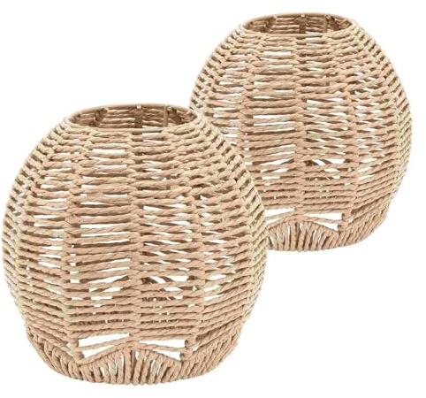 Lampshade 2 Stück runder kleiner Lampenschirm for Pendelleuchte, Rattan, gewebt, Kronleuchter-Lichtschirme, Ersatz-Hängekäfig, Schutz for Bambuslampe für Deckenleuchten, Tischlampen oder Steh