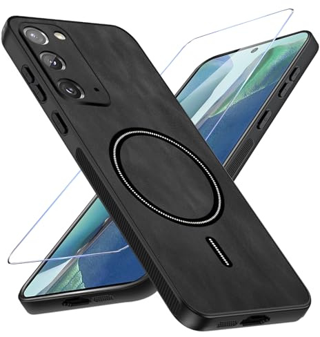 Migexxkj Handyhülle für Samsung Galaxy Note 20 Hülle mit Schutzfolie, Schutzhülle PU Leder mit Kameraschutz für Mag-Safe für Galaxy Note 20 Cover Tasche (TOP Militärschutz & Magnetisch) (Schwarz)