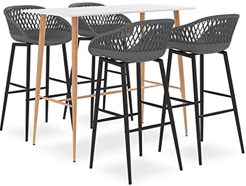 Mokuyary Ensemble de Bar 5 pièce Blanc et Gris Table de Bar et Chaises, Mobilier de Jardin pour Terrasse, Jardin, Balcon -B