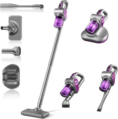Cordless Vacuum Cleaner 15000pa, 4-in-1 Upright Handheld Stick Vacuum & Mattress Vacuum Cleaner with UV Light, Portable Hoover Vacuum, Lightweight Rechargeable Hoover Cordless for Home & Car