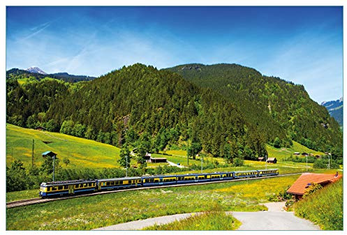 Wallario Küchenrückwand selbstklebend 90 x 60 cm, Motiv: Eisenbahn in Einer Sommerlandschaft in der Schweiz | Spritzschutz abwischbar & pflegeleicht