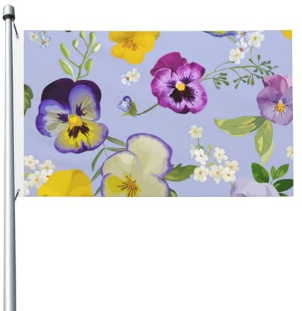 Bandera con ojales y diseño de flores de pensamiento para jardín, patio o decoración del hogar (1,5 m x 0,9 m).