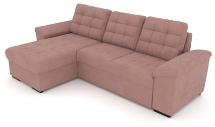 foamnova Ecksofa 4-Sitzer mit Recamiere Links, Chenille Rosa, Polstersofa, Couch Wohnzimmer, Sitztiefe 51 cm, Sitzhöhe 46 cm, Eckcouch B 232 x T 148 x H 73 cm