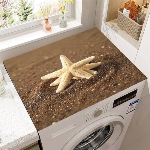 Highdi Protector para Parte Superior de Lavadora y Secadora, Alfombrilla de Diatom Antideslizante, Cubierta Protectora Antirrayas Cubre Lavadora (Playa 2,30x40cm)