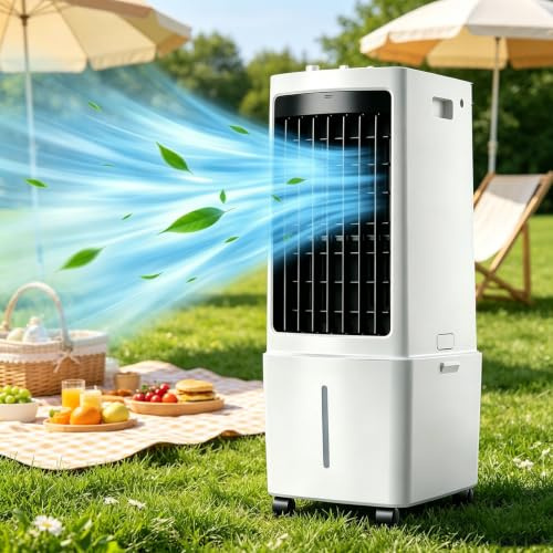 Portable Air Conditioner, 3 IN 1 Evaporative Air Cooler Fan with Remote & LED Display, 3 Speeds, 4 Modes, 12L Tank, 2Ice Packs, 7.5H Timer for Home Bedroom Office